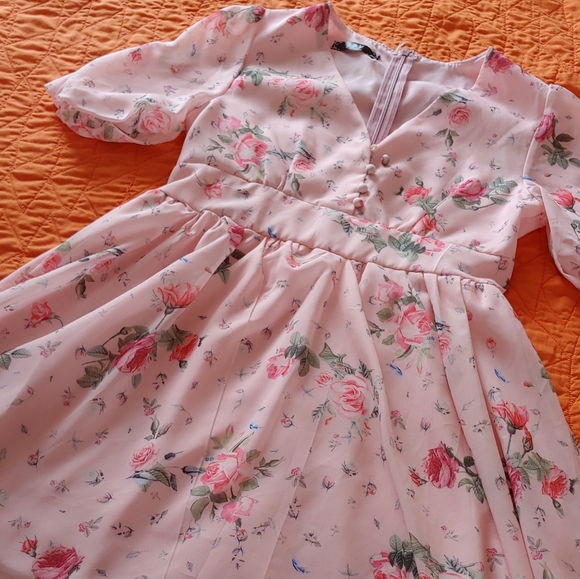 Lacuna- Balloon Sleeve Floral Print Chiffon Dress - Picture 5 of 8